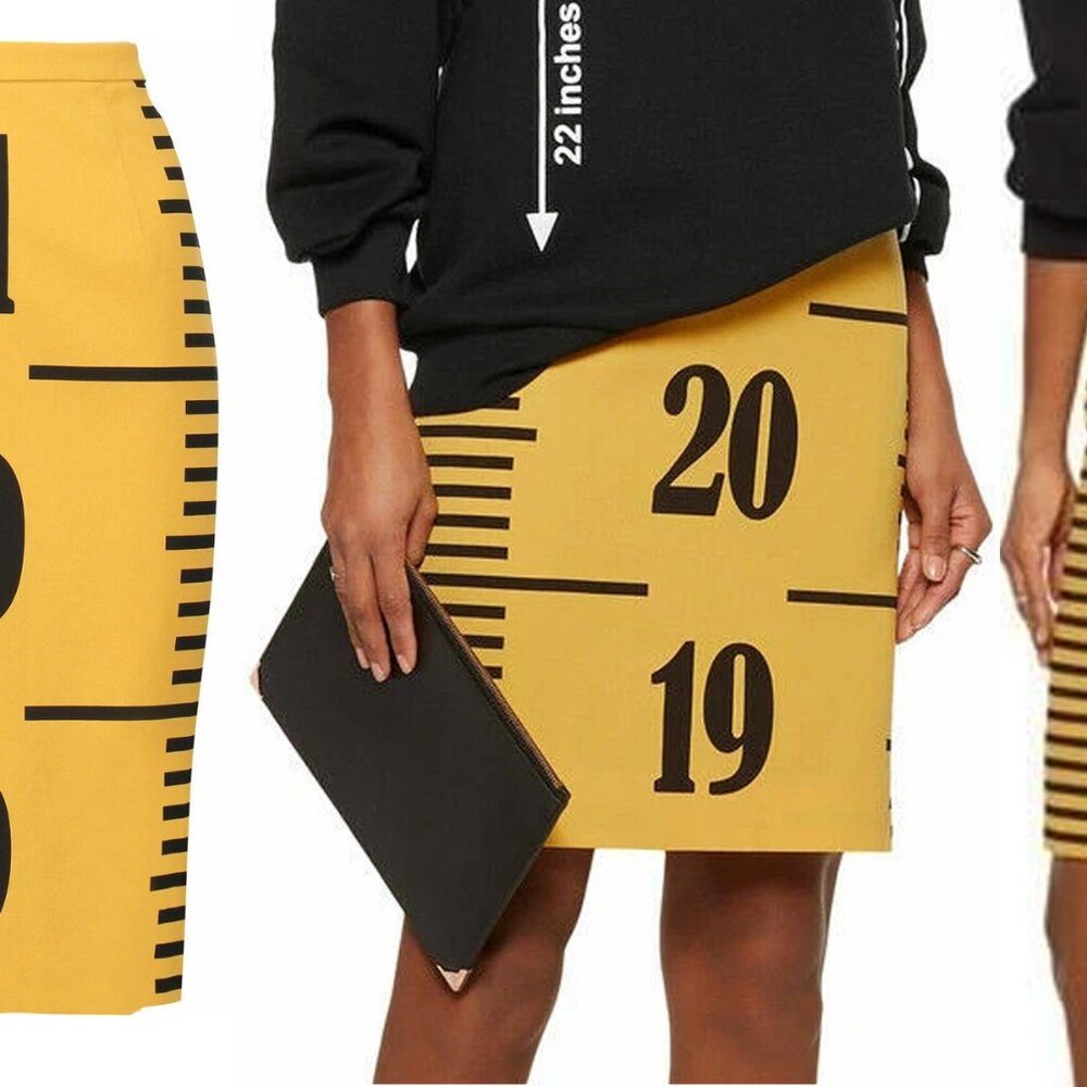 Moschino Couture Ruler Yellow Measure Tape Wool Lined Skirt $975 NWT USA 8 IT42 - Picture 12 of 13
